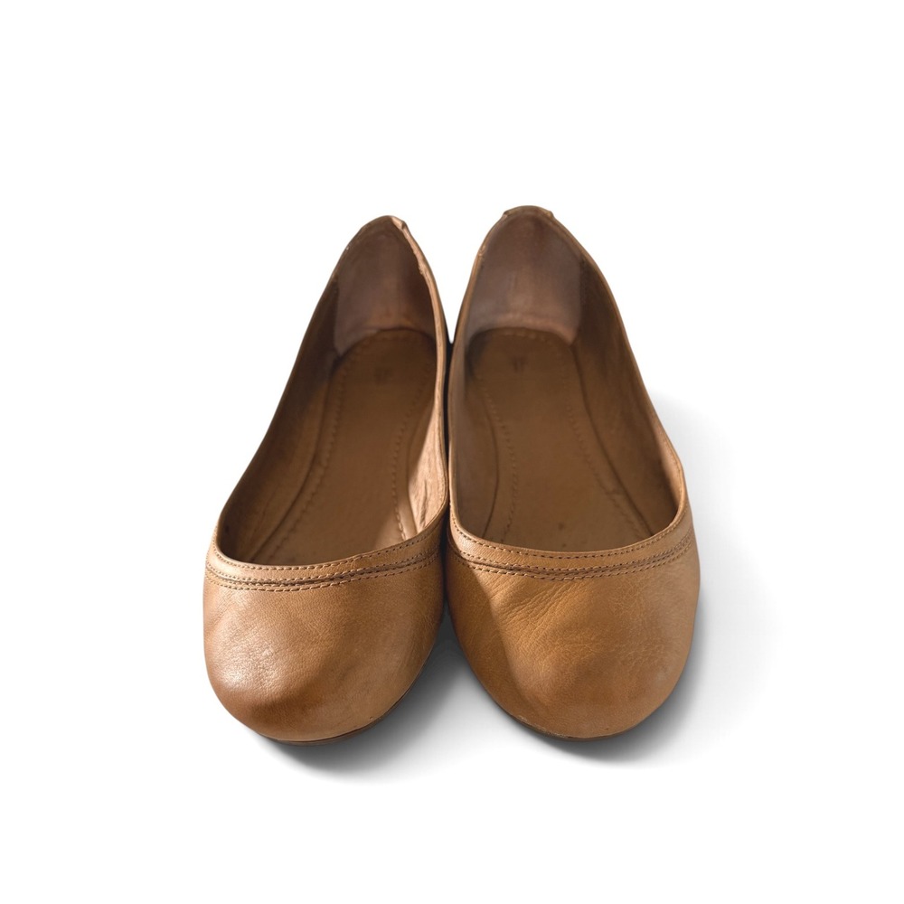 Frye Carson Leather Ballet Flats Cognac Brown Round Toe Shoes Womens
